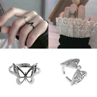 Открытое регулируемое кольцо в стиле панк, стильные винтажные готические кольца в стиле Харадзюку для девушек, подходящие ко всему кольца в корейском ретро-стиле, Симпатичные полые кольца в форме бабочки