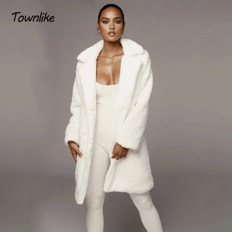 Женский Теплый однобортный Тренч из овечьего меха Townlike длинное пальто кашемира