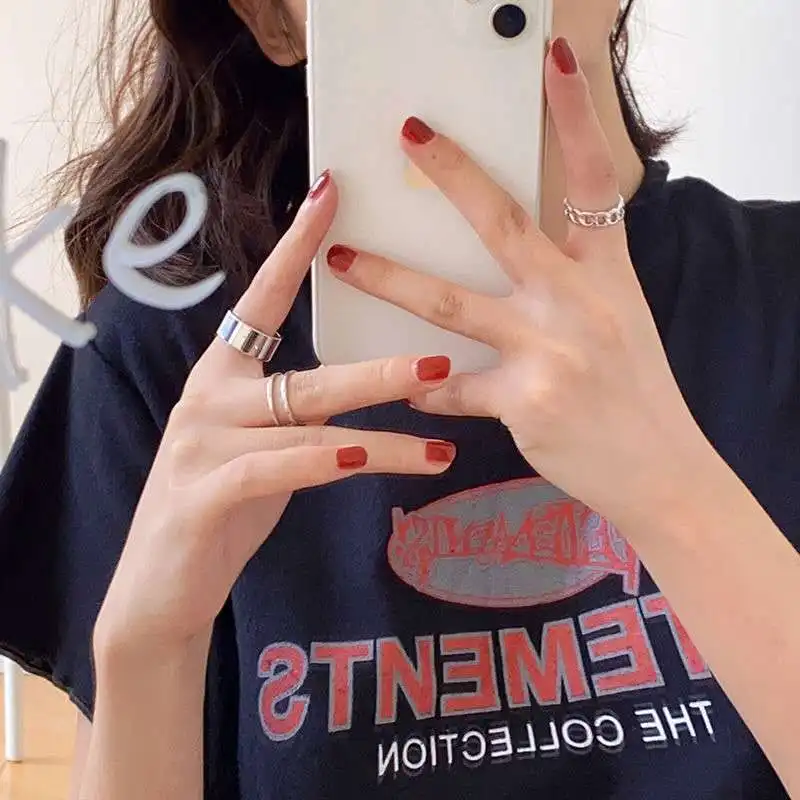 Женское кольцо в стиле хип-хоп Двухслойное Открытое серебряного цвета набор из