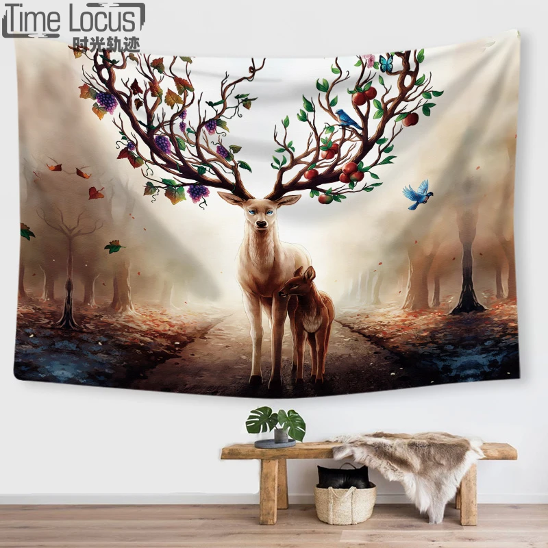 Олень Тигр птицы гобелен Лошадь Красочные психоделический индийский настенное