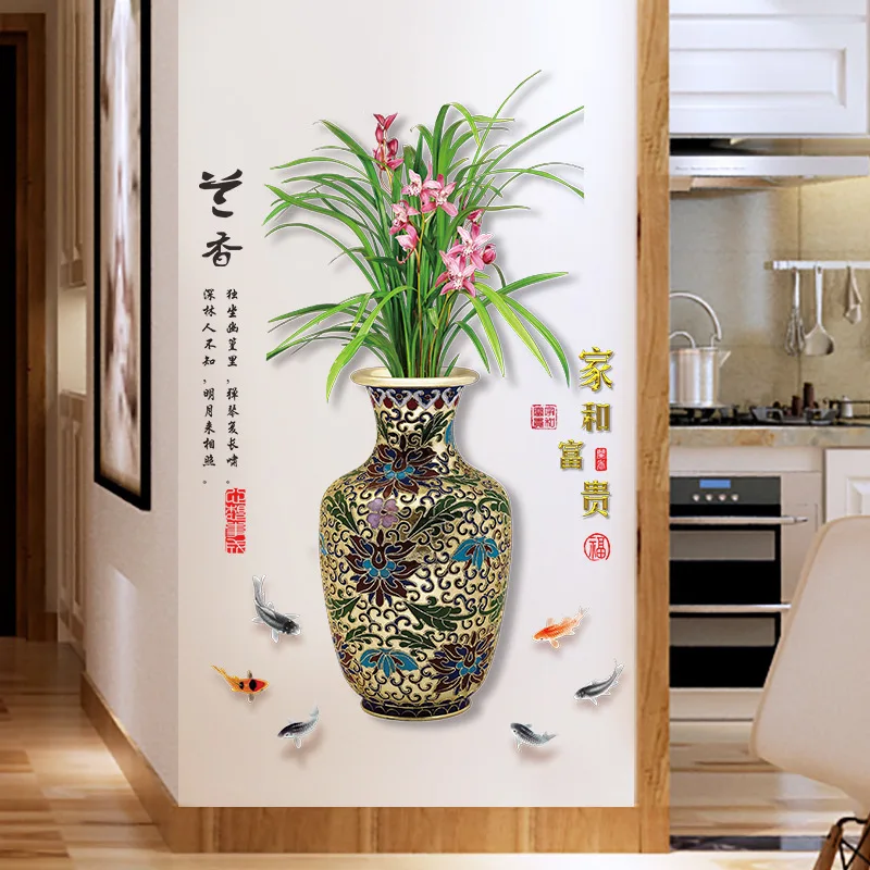 

Creative Orchid Flowers Vase Wall Sticker for Living Room Bedroom Decal 3D Retro Poster Removable Wall Decoration Aesthetic