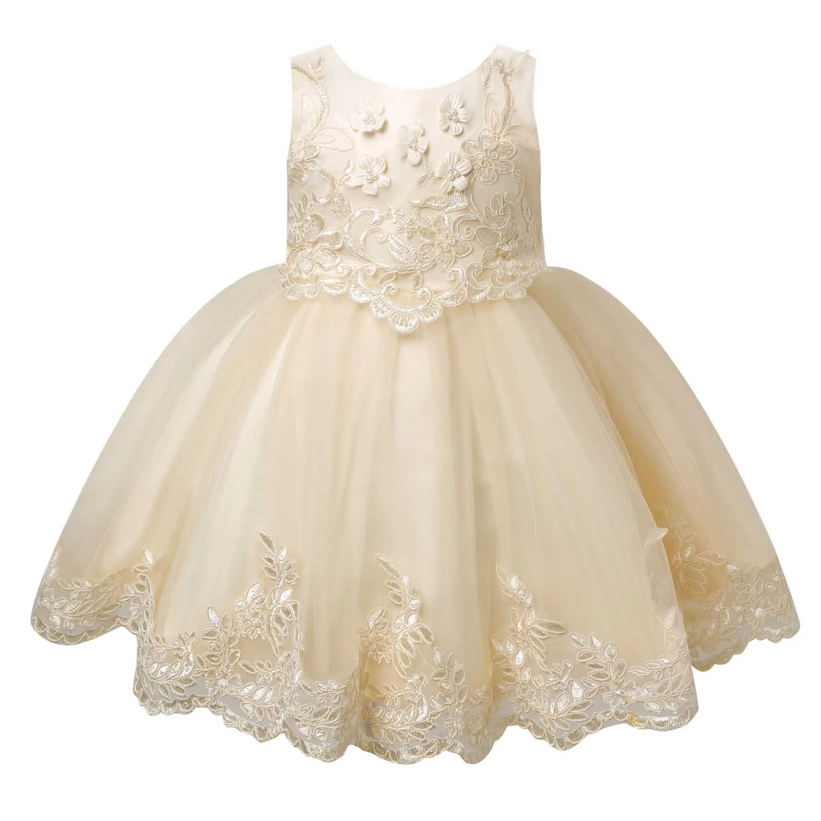 

Infant Baby Girls Mesh Tutu Dress Sleeveless Lace Embroidered Flower Sequins Beads Princess Prom Beauty Pegeant Formal Dresses