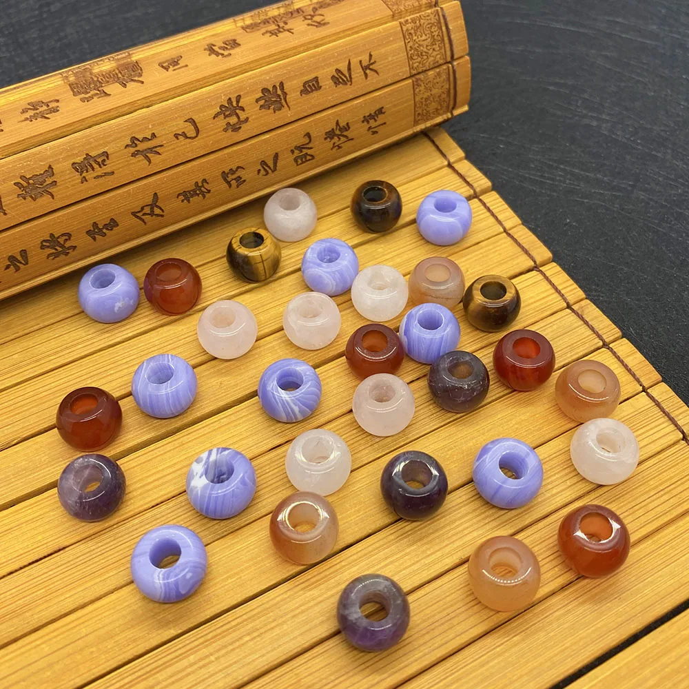 

2 Pieces of Natural Stone Beads Flat Round Multicolor Large Hole Loose Beads Suitable for DIY Making Fashion Jewelry Decoration