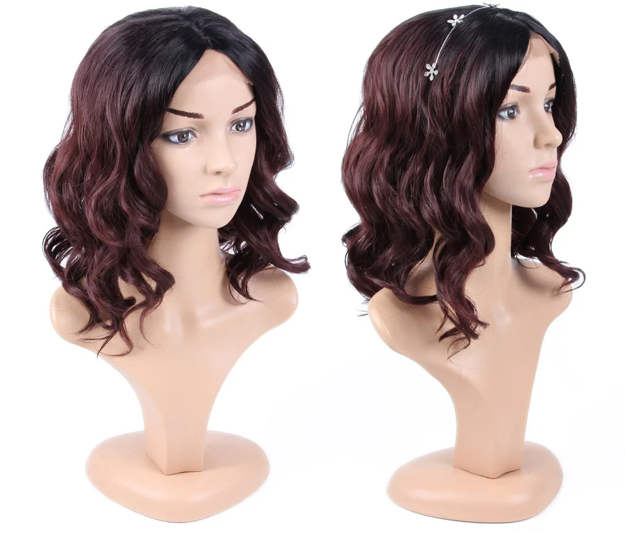 

Alileader Lace Front Wigs 16 Inch Long Body Wave Dark Root Synthetic Wigs For Black Women 3 Colors Black Brown Hair Wig