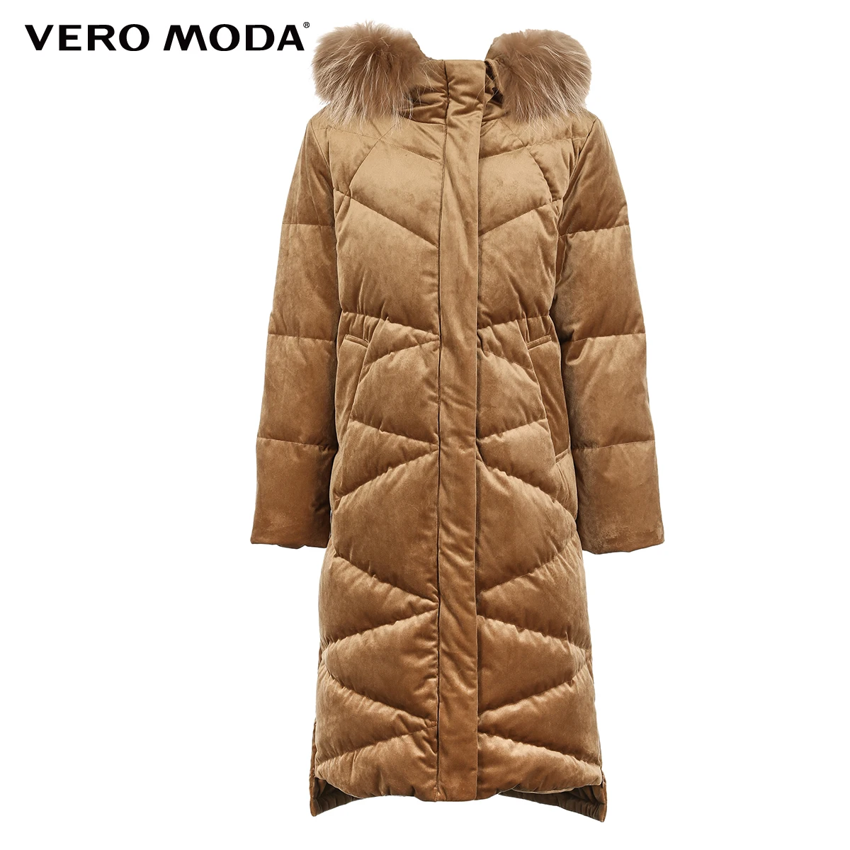 Vero Moda женский контрастный длинный толстый пуховик с капюшоном из меха енота | 318312508