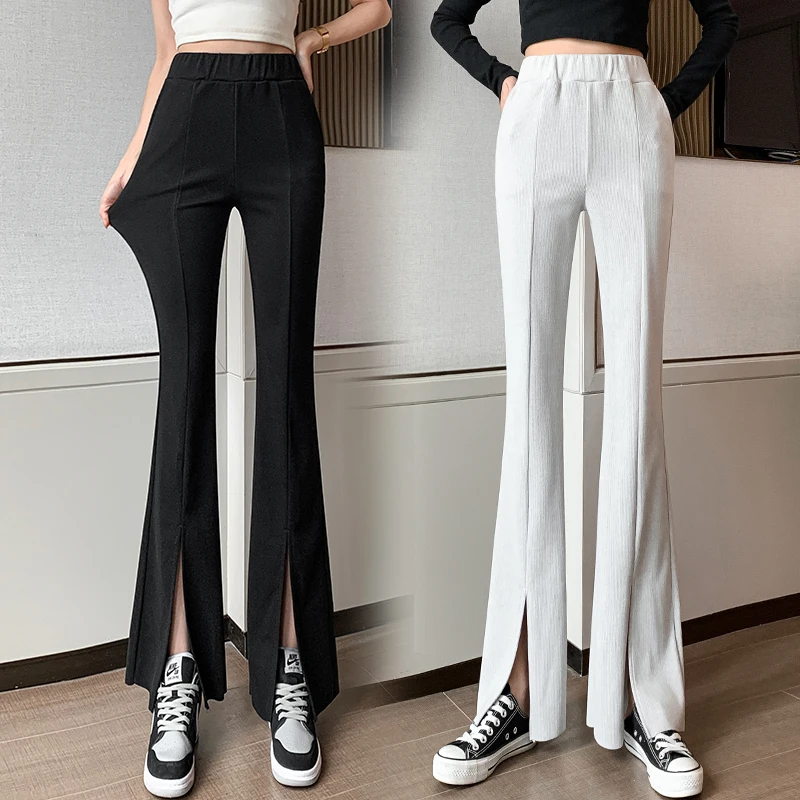 Новинка 2021 брюки с разрезом женские модные повседневные свободные высокой