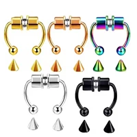 5pcs nose ring hoop nose septum rings stainless steel magnet nose punk fake piercing body jewelry hip hop rock ear clip jewelry