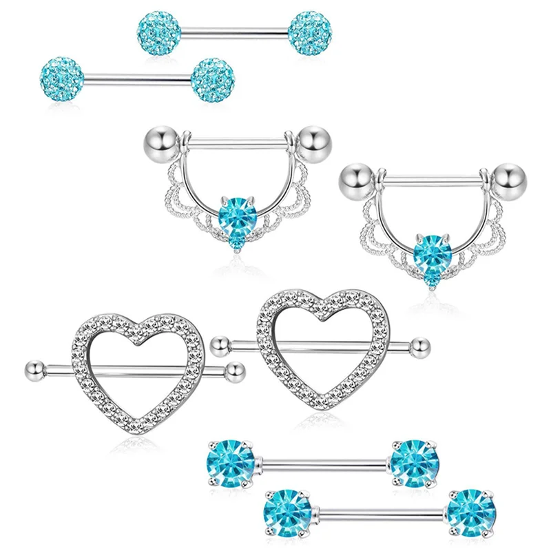 

Surgical steel heart nipple piercing set 14G crystal nipple piercing bar lot tongue ring pack charming nipple piercing jewelry