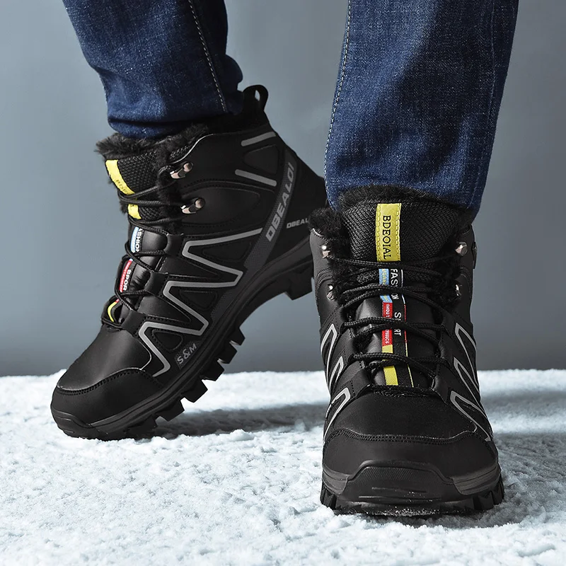 

Leather Winter Men Boots Waterproof Warm Fur Snow Boots Men Outdoor Winter Work Casual Shoes Military Combat Ankle Boots JKPUDUN