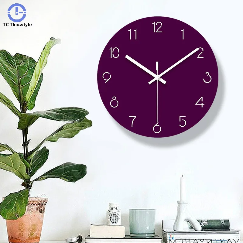 Wall Clock Modern Kitchen Clocks Watch Home Living Room Decorative Hanging Quartz Bedroom Minimalist Purple Round Slient Art | Дом и сад