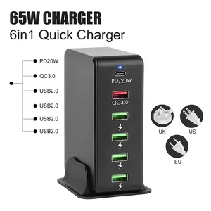 universal 65w multi function usb fast charging station qc3 0 6 in 1 port for iphone samsung laptop mobile phone fast charger free global shipping