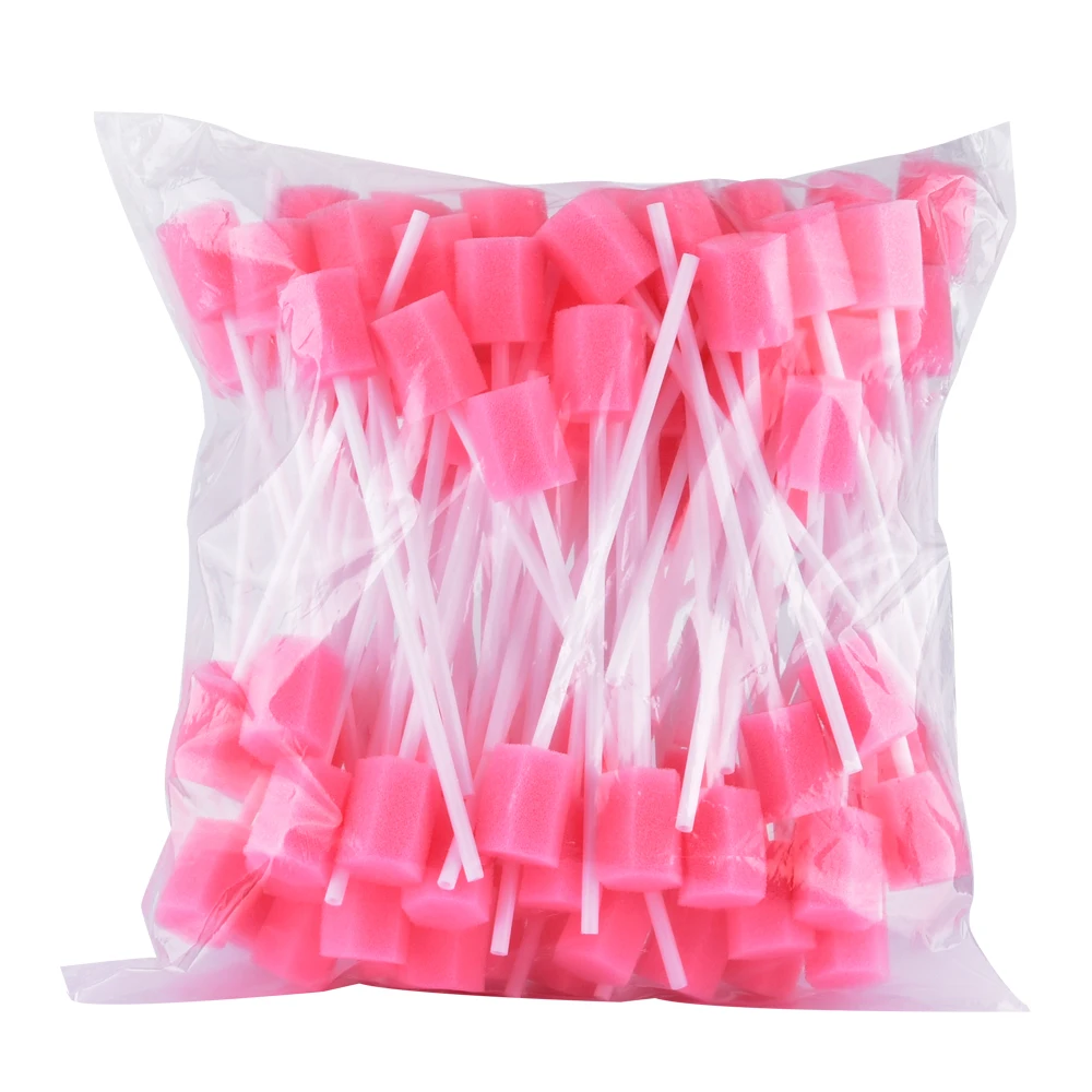 

High Quality 100Pcs Disposable Oral Care Swabs Teeth Cleaning Mouth Swabs Plastic Stick Shaft Sponge Tip Cleaner Swab