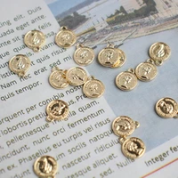14k gold double face portrait coin color protection small pendant 8mm round brand is used for diy necklaces earrings accessor