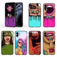 fashion girl art for apple iphone 13 12 11 mini xs xr x pro max se 2020 8 7 6 5 5s plus black silicone phone case