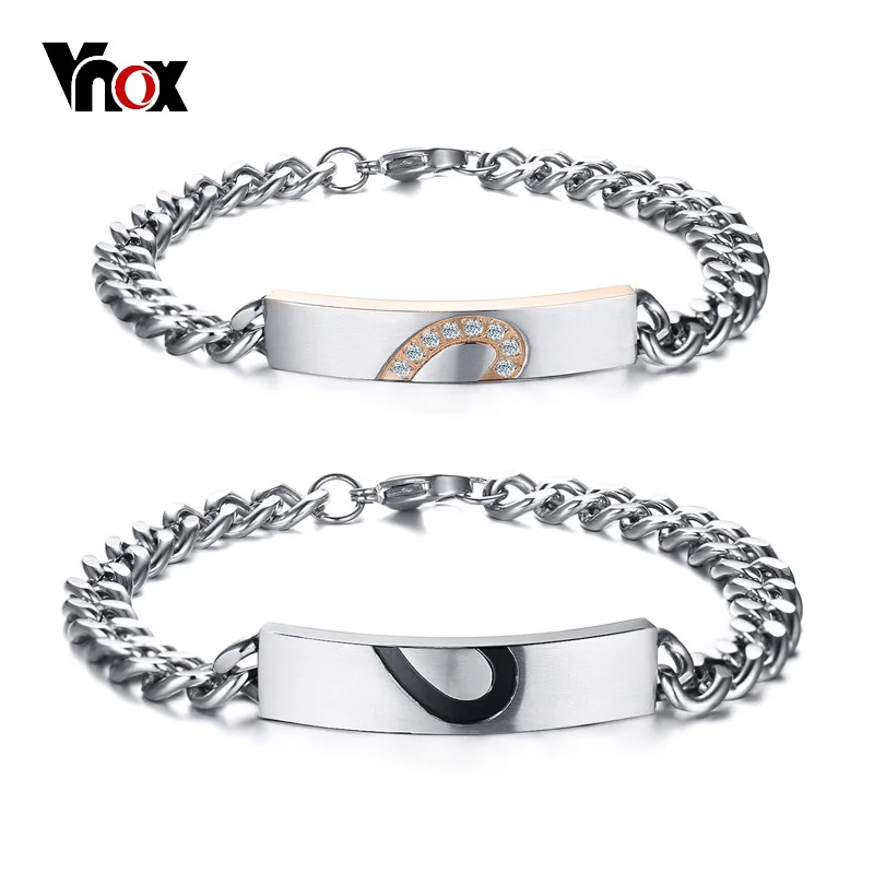 Мужской и женский браслет Vnox из нержавеющей стали с кубическим цирконием