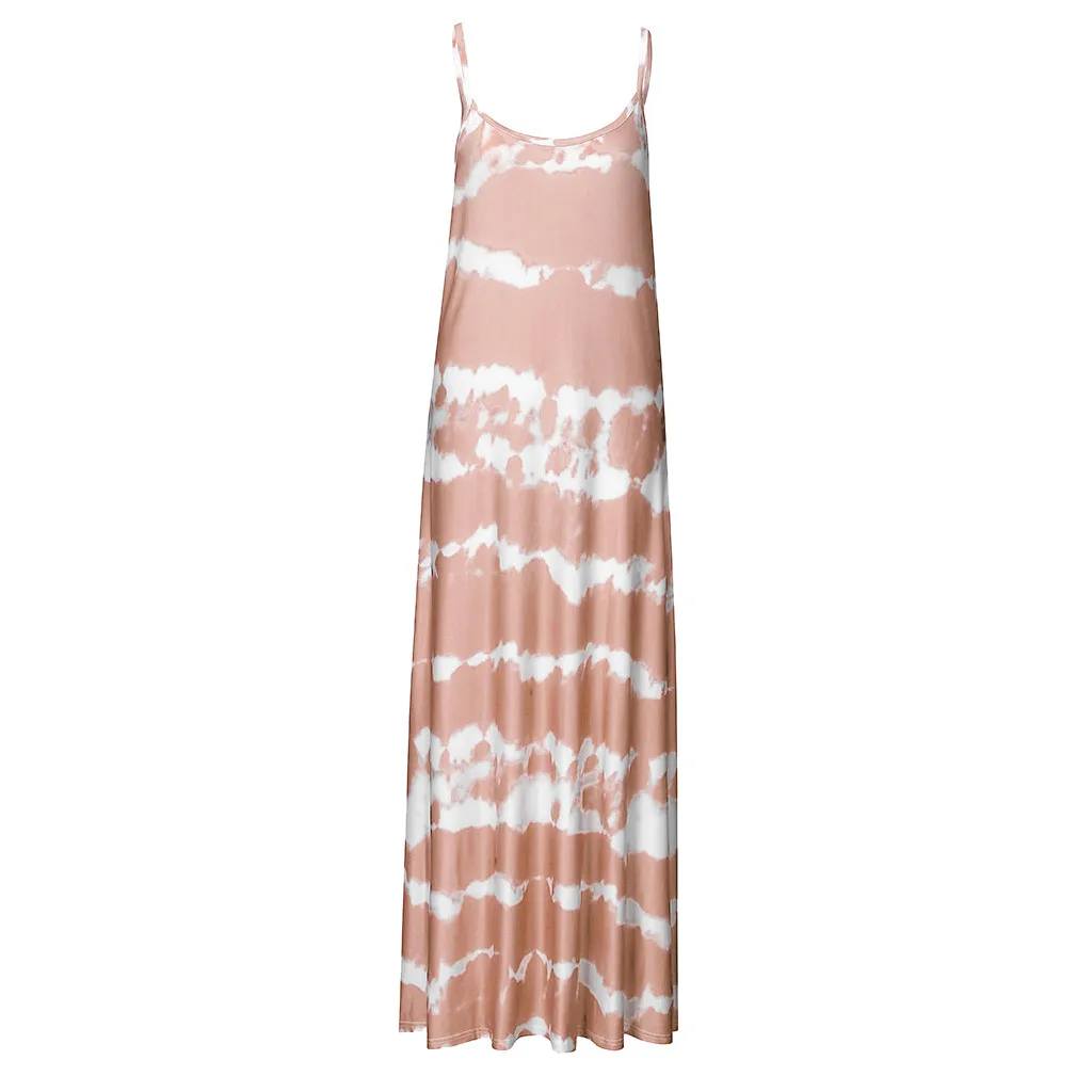 

Women's Summer Dress Spaghetti Straps Striped Printed Sexy Casual Long Maxi Dress #GH