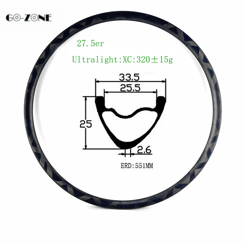Go-zone New ultralight 27.5er mtb wheel asymmetric XC 33.5x25mm tubeless 650B mountain bicycle carbon rim bow-knot 24H 28H 32H