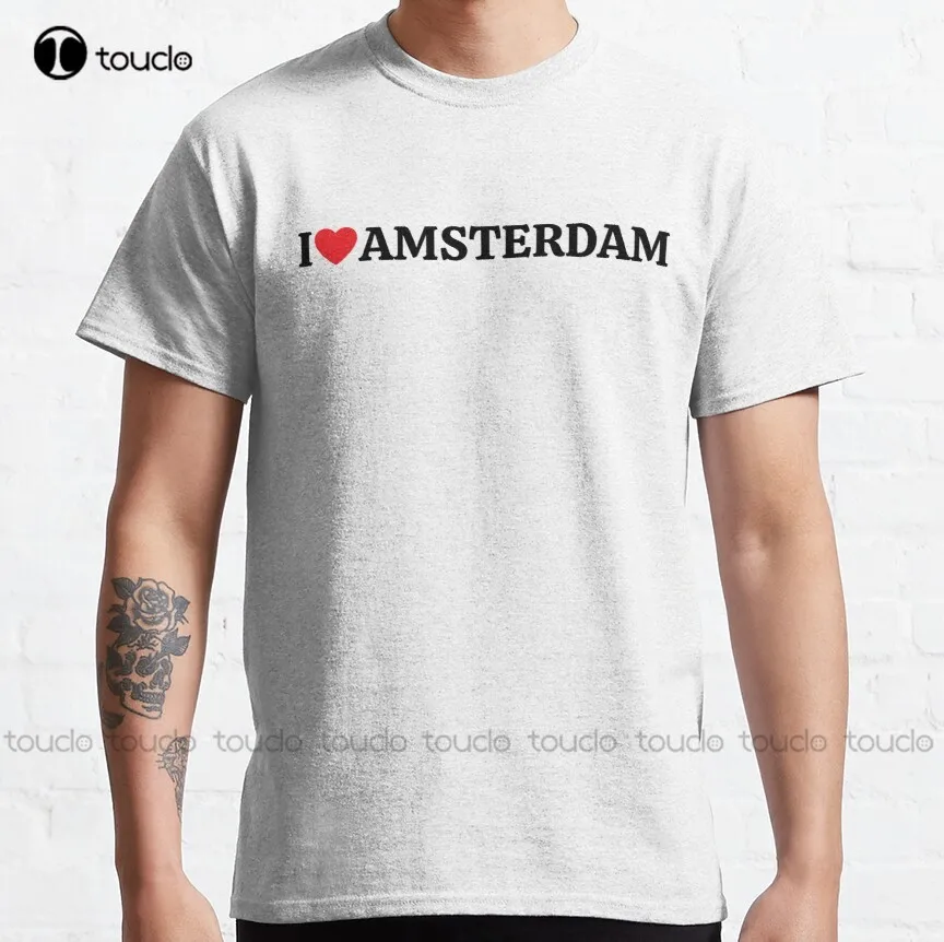 

I Love Amsterdam Skyline Buildings Houses Street Classic T-Shirt Blue Shirts For Men Custom Aldult Teen Unisex Fashion Funny New