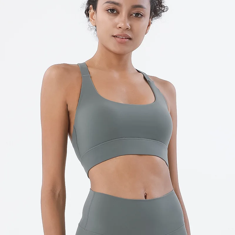 SOISOU New Training Women Top Bra Underwear Gym Yoga Fitness Women's Bra Buckle Shockproof Strong Holding Sports Bra 5 Colors