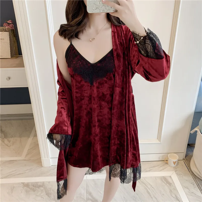 Smmoloa бархатный женский зимний халат из двух частей роскошные комплекты с