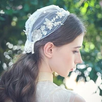 vintage pearl lace veil embroidery bridal veil european and american white fringed wedding headdress sequin flower 2021 new