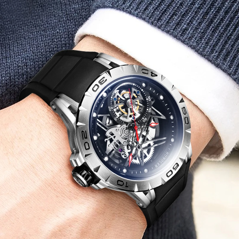 Часы скелетоны Мужские Механические Прозрачные Классический чехол из