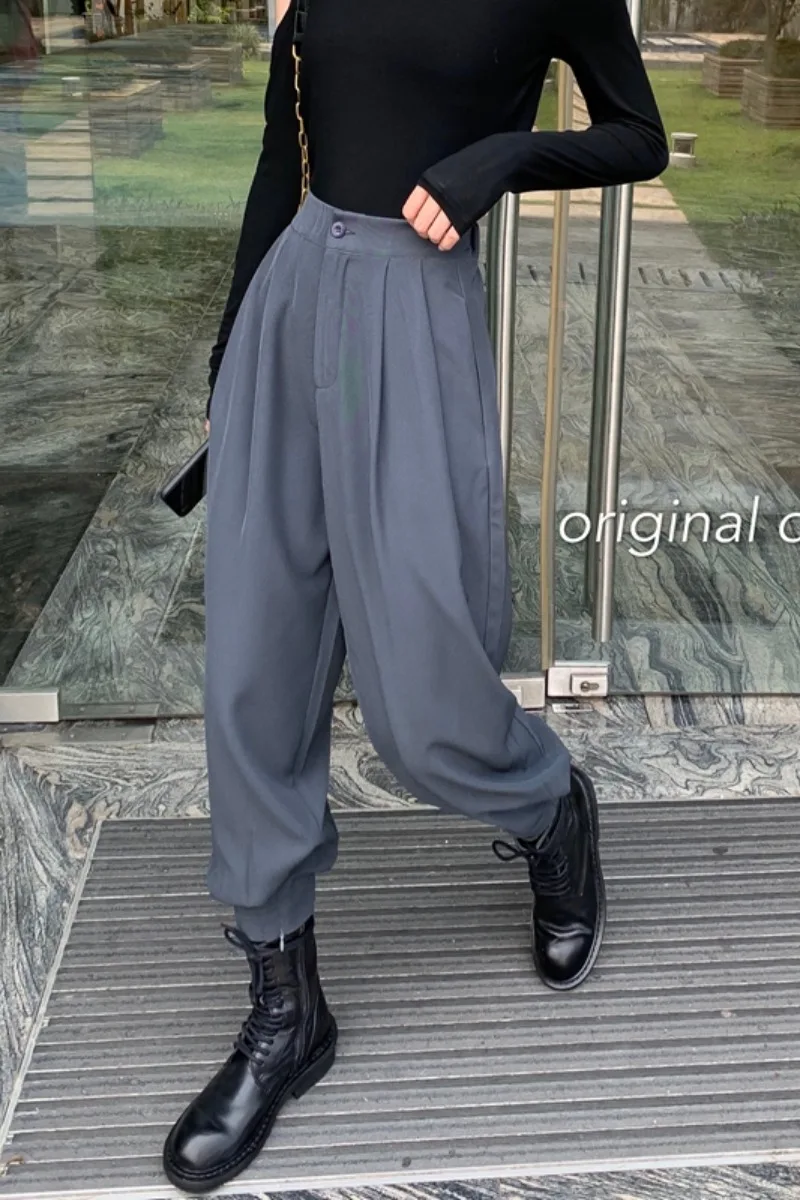 

2021 Pants Women Loose High Waist Slim Spring New Black Casual Loose Streetwear Ankle-Length Pants Harem Pants Summer
