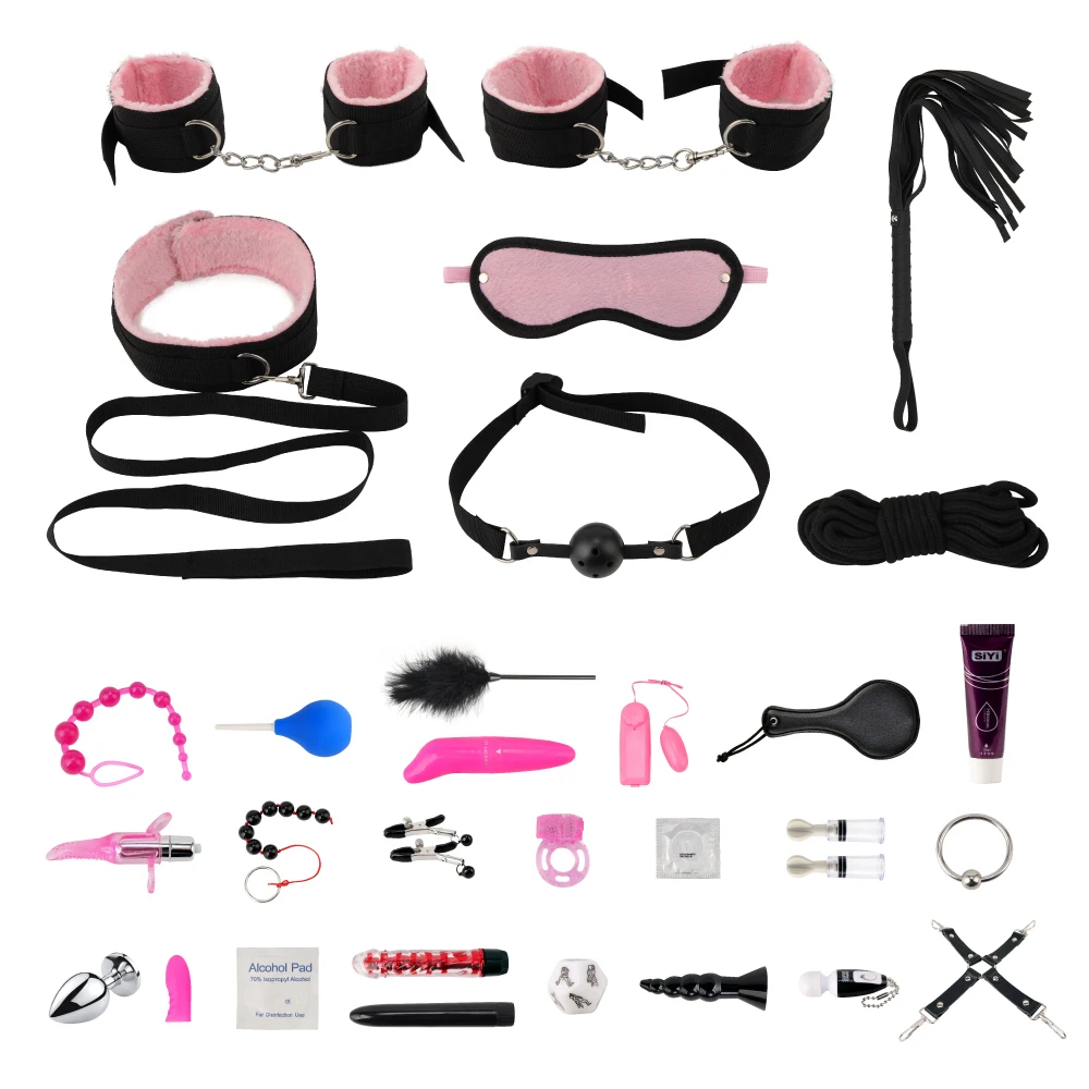 30 шт. секс игрушки для пар наручники плетка зажимы сосков повязка на глаза кляп