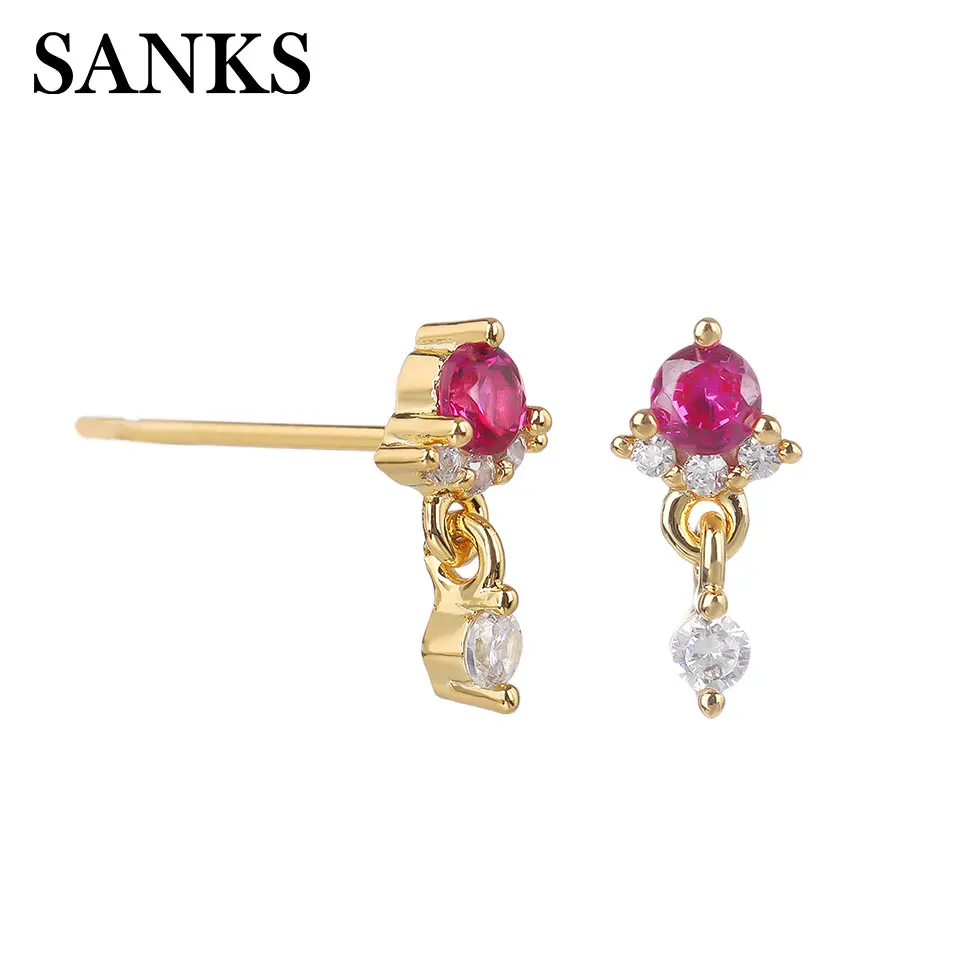 

SANKS Small Created Ruby Zircon Stud Earrings for Women Anniversary Gifts Trendy Mini Pendientes Earrings Female Fashion Jewelry