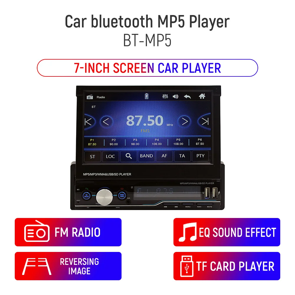 

T100G Android 7 Inch HD Car MP5 GPS Navigation AUX Bluetooth 2 Din Car Multimedia Player RDS Radio Reversing Rear View Function
