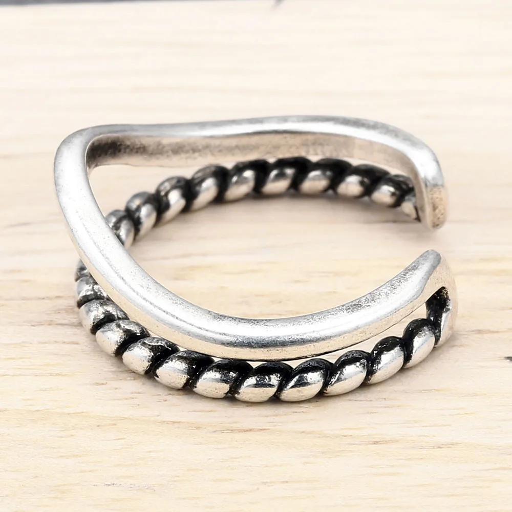 

Fashion Simple Design Sea Wave Rings Ocean 925 Sterling Silver Finger Fine Jewelry Double Layer Rings for Women Surfer Gift