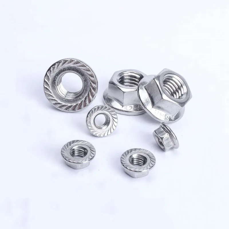 304 Stainless Steel M3 M4 M5 M6 M8 M10 M12 M14 M16 M20 Hexagon Head Nuts With Flange  1/2/5/10/50pcs