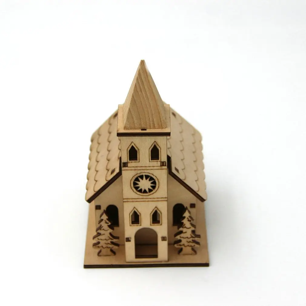 3D деревянные головоломки Сборная модель дома Steeple/дымоход/Настенные часы