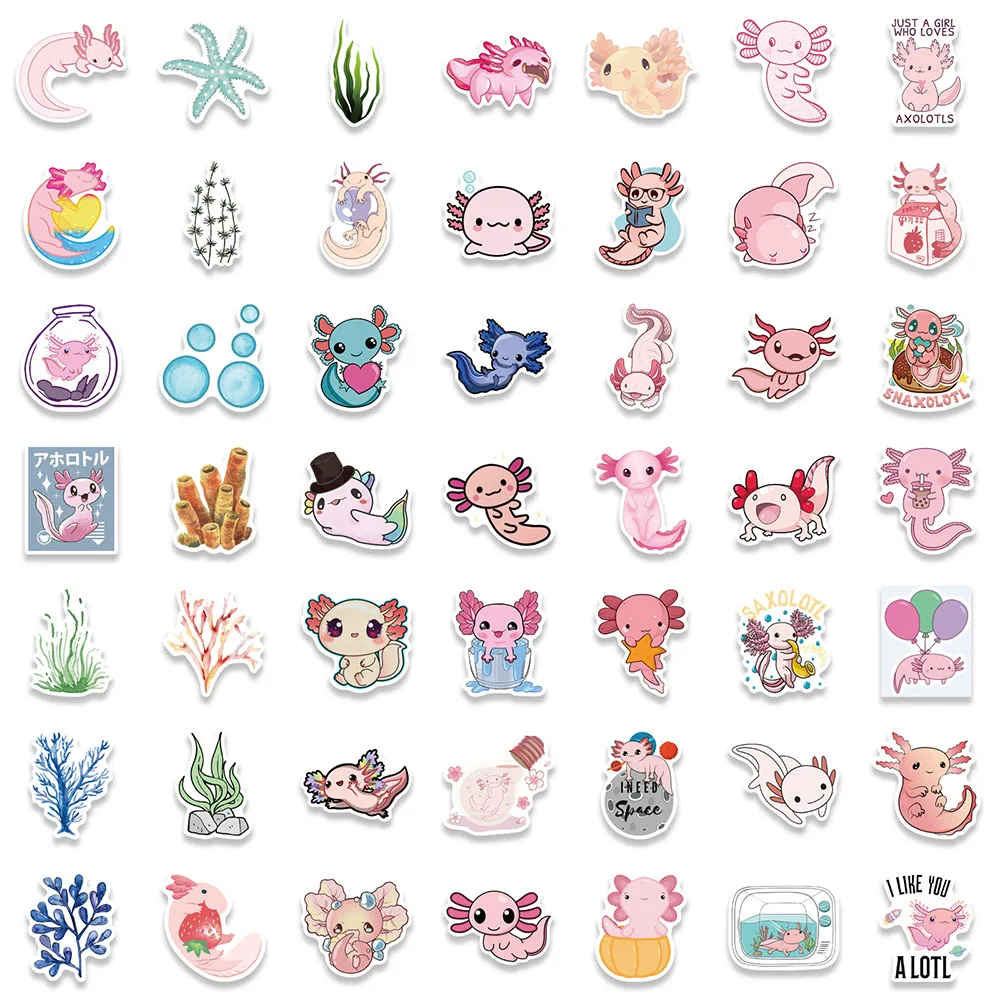 103050100pcs kawaii animal axolotl graffiti stickers cartoon decal water bottle phone laptop scrapbook diary sticker kids toy free global shipping