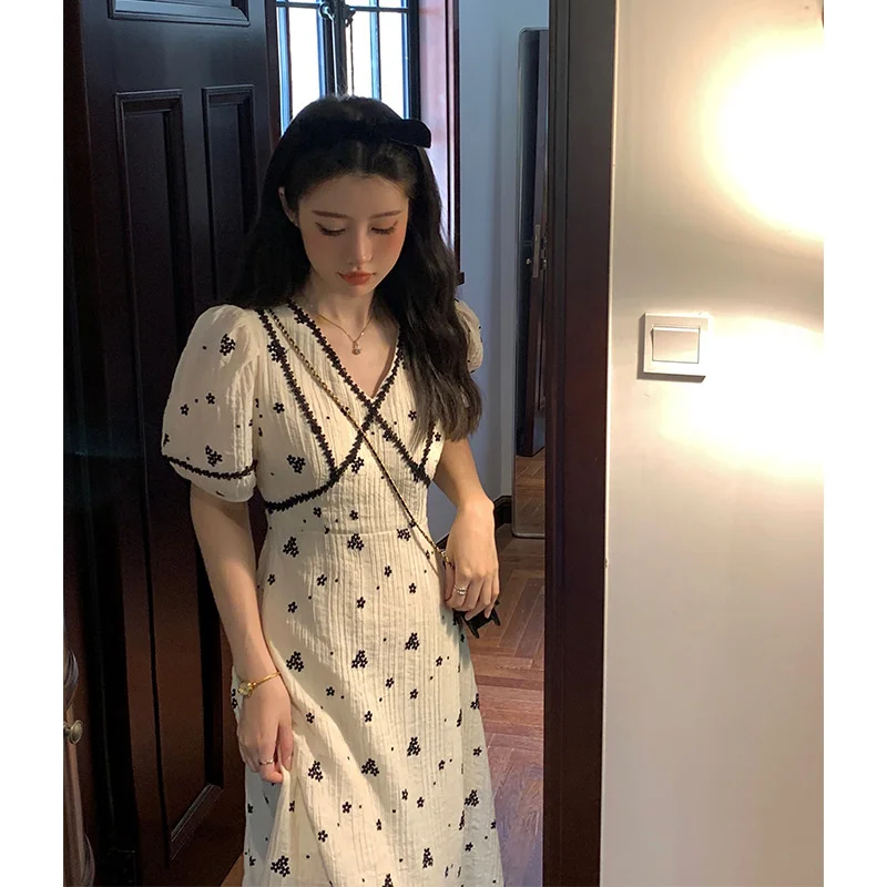 

French Style Retro Elegant Lightly Mature Vintage Dress Vintage Waist Slimming Fairy Dress Women's Summer Thin