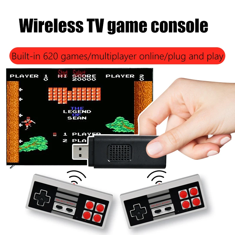 

Powkiddy PK02 USB TV Game Console Stick 8 Bit Wireless Controller Build In 620 Classic Video Games Player Boy Gift