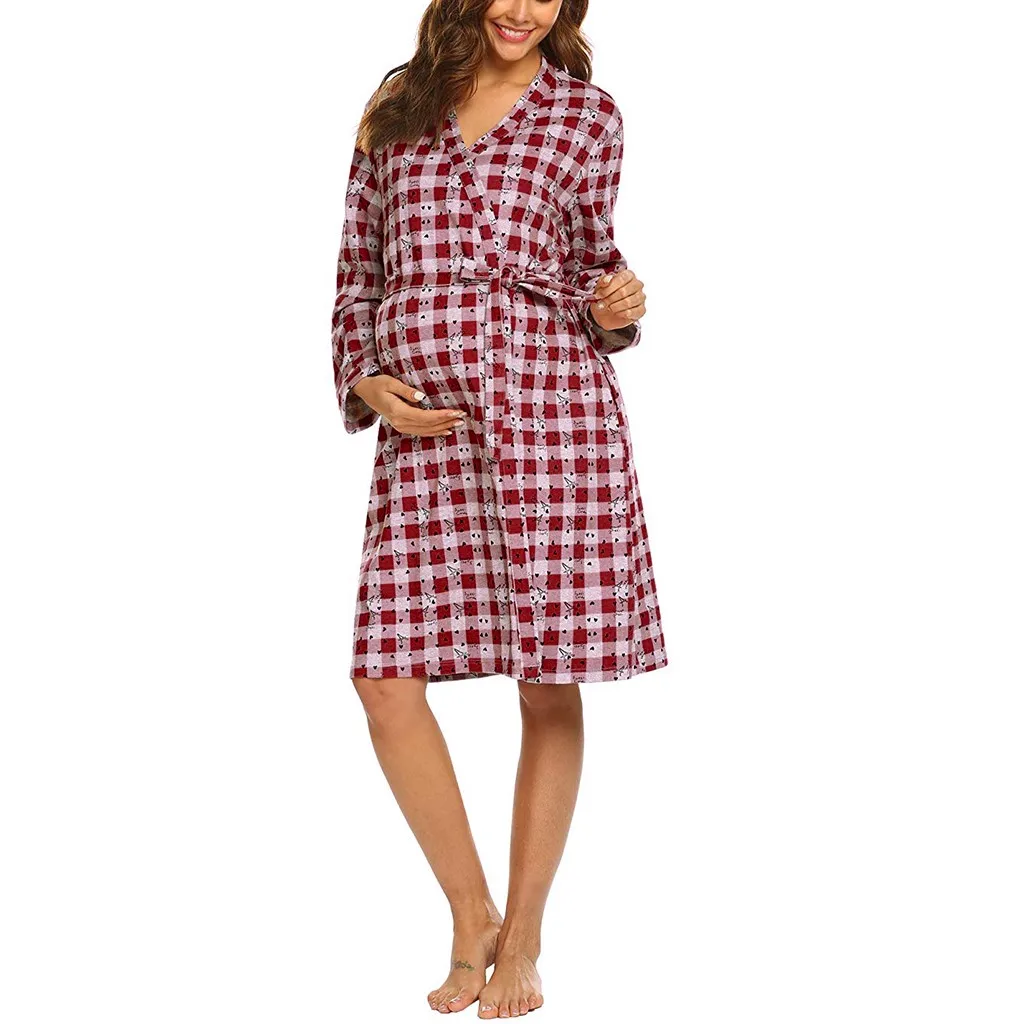 Модное модное платье для беременных размера плюс с длинным рукавом и v образным