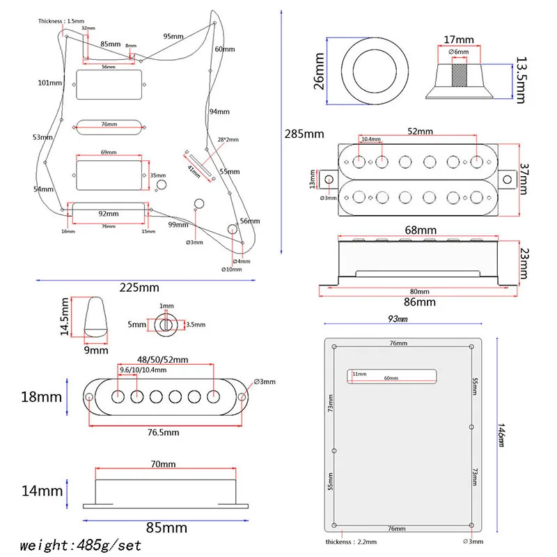 

Wired Plate Pickguard Humbucker Portable Accessories for Electric HSH Guitar X85