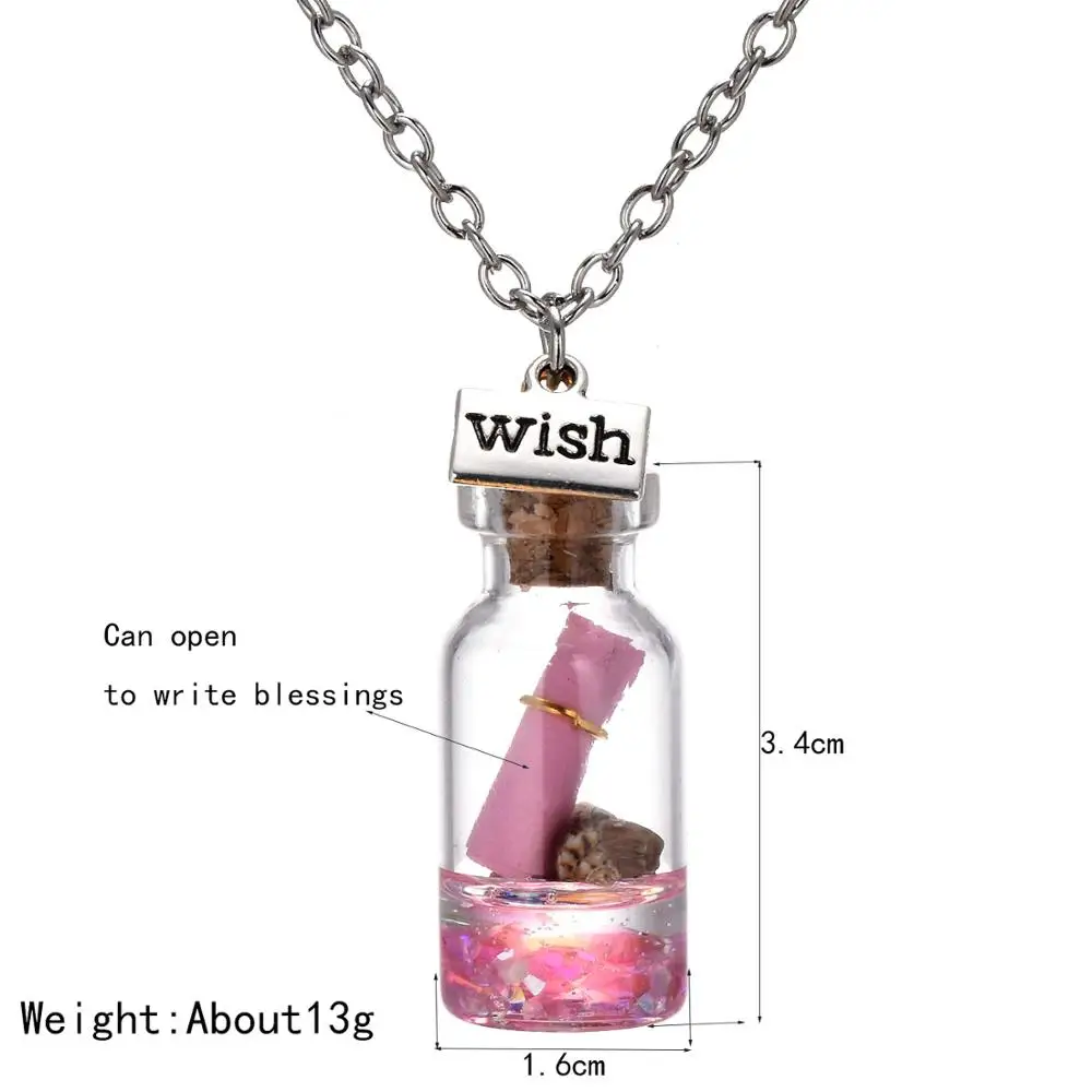 Цепочка с подвеской в виде бутылки желаний прозрачным стеклом бумага