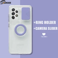 camera cover slider transparent case for samsung galaxy a32 5g a12 a52 a72 a 12 72 s21 plus soft silicone bumper lens protection