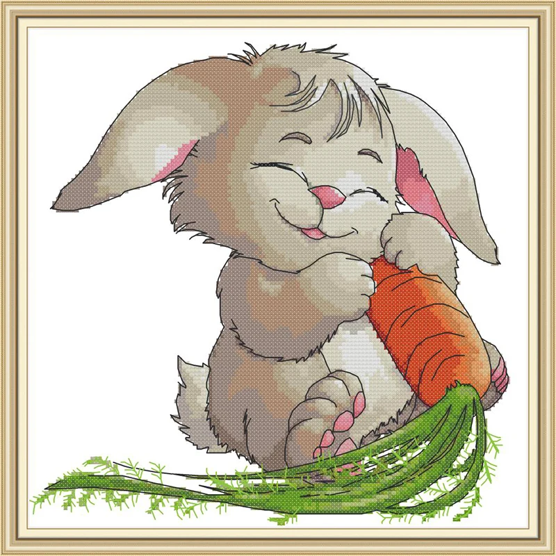 

Everlasting Love Rabbit And Carrot Chinese Cross Stitch Kits Ecological Cotton Printed 14CT DIY Christmas Decorations For Home