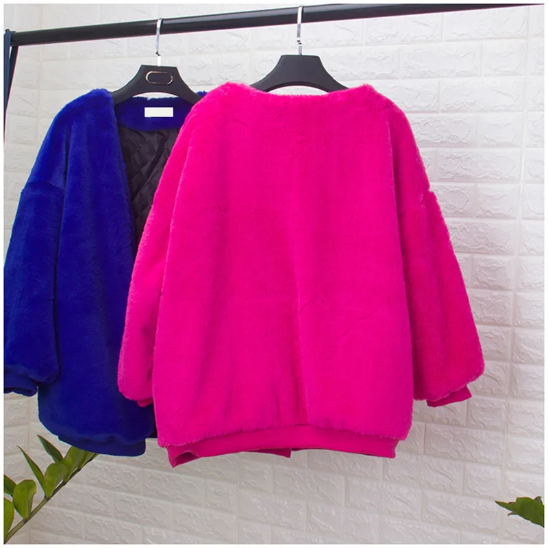 

Faux Fur Coat Hairy Soft Autumn Winter Jackets Cardigan Fashion Ladies Fur Coat Solid Color Thicken Large Size Loose Overcoat