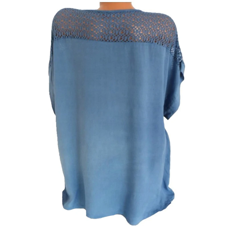 

Plus Size Lace Women Gray T-Shirt Summer Cotton Women Fashing Tops V-Neck Bat Sleeve Embroidery High Quality Women Shirt 6XL