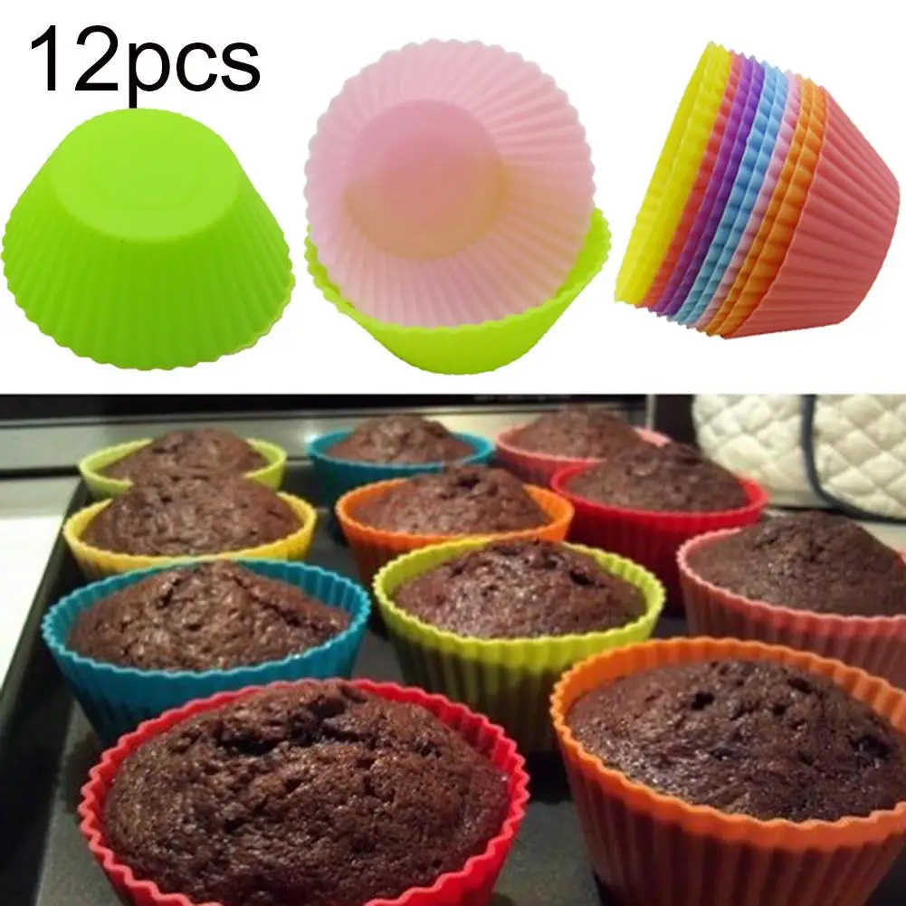 12Pcs Silicone Cake Liner Egg Tart Mold Muffin Chocolate Cupcake Reusable Nonstick Bakeware Cup Pan Baking Jelly Pudding Moulds | Дом и сад