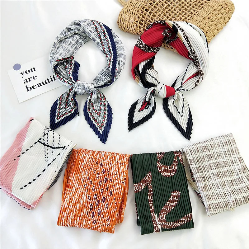 

Summer Fashion satin Pleated Scarf Square Women Shawls And Wraps Fashion Office Small Hair Neck Hijabs Foulard Scarves