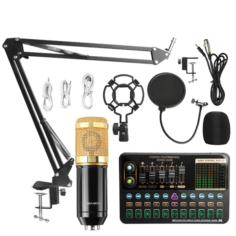 

BM800 Microphone Mixer V10X Pro Sound Card Condenser Game BT Audio dj Live Broadcast MIC USB OTG Recording Professional