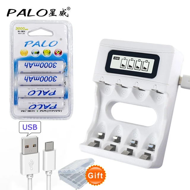 4pcs AA with charger 4 шт. 2a AA батареи 1,2 V AA 3000mAh Ni-MH Предварительно заряженный аккумулятор 2A батареи для камеры, часов и бритвы - Цвет: 4pcs AA with charger