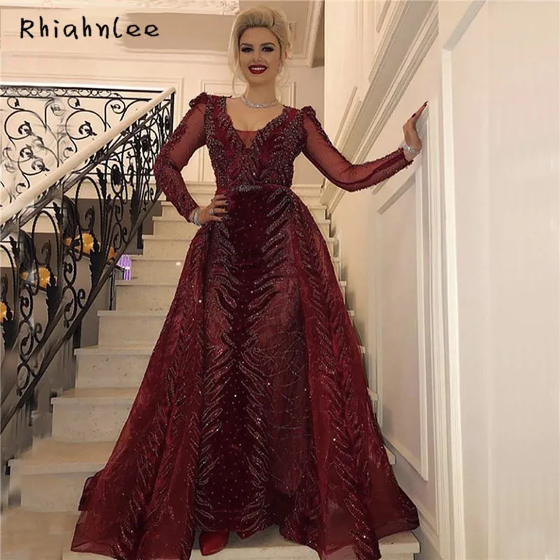 Rhiahnlee с длинным рукавом роскошный дизайн Бисероплетение вечерних платьев 2020