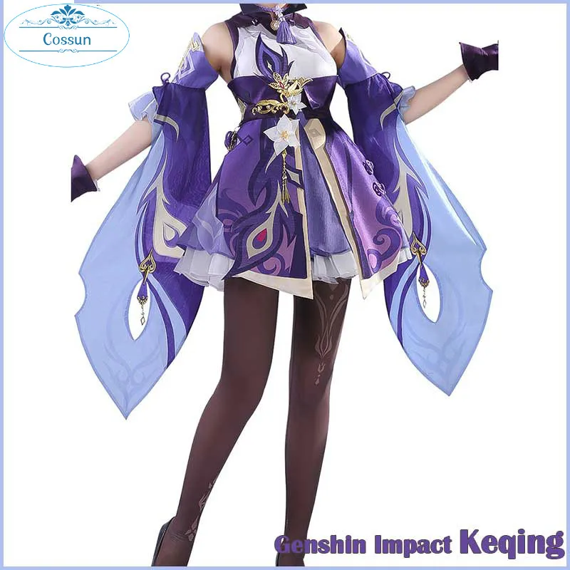 

Anime Genshin Impact Keqing Game Suit Purple Lovely Dress Gorgeous Uniform Cosplay Costume Halloween Party Outfit For Women New