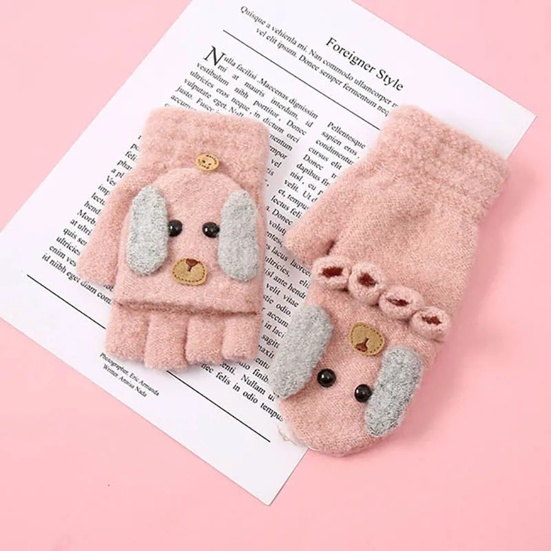 Зимние перчатки для девочек и мальчиков с откидной крышкой теплые митенки